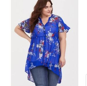 Torrid Lexie blue floral chiffon hi-lo tunic 2X